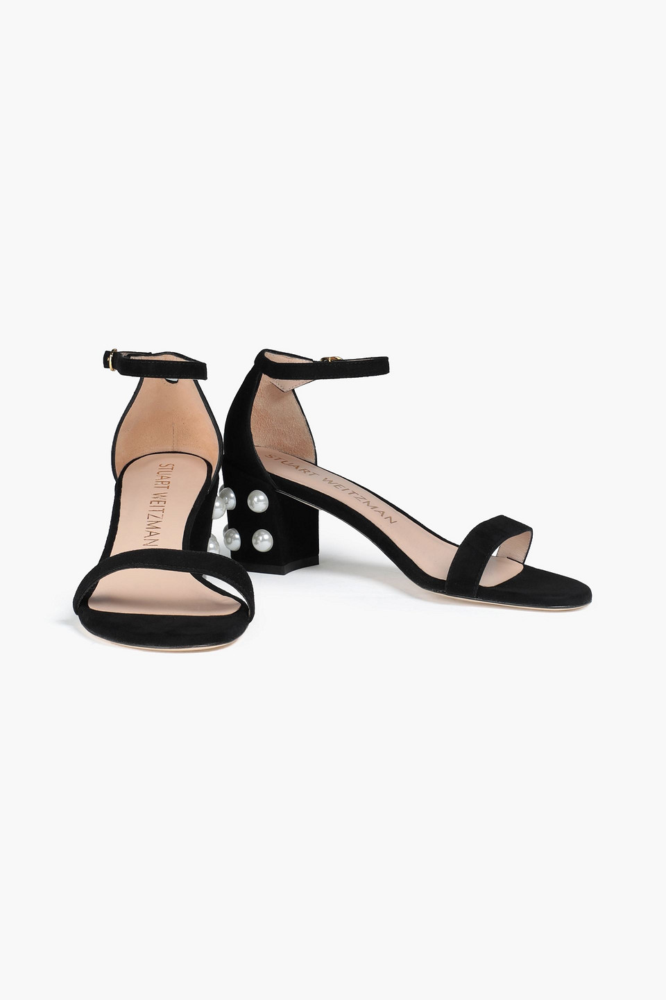 STUART WEITZMAN SIMPLE EMBELLISHED SUEDE SANDALS,3074457345629234638