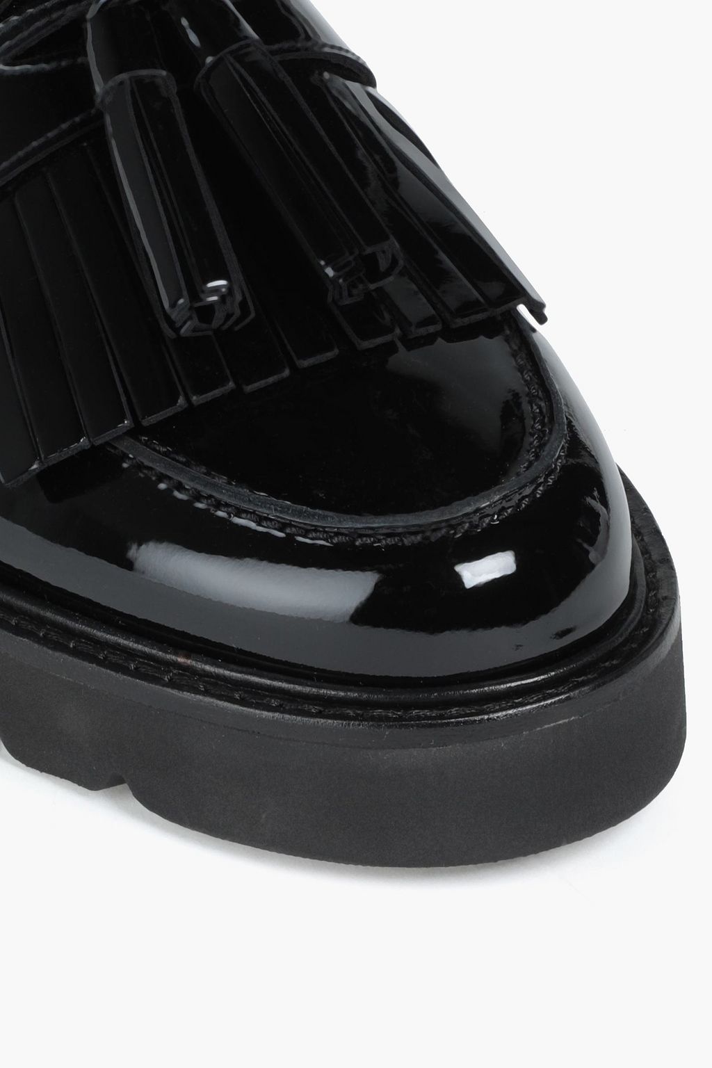 STUART WEITZMAN Mila tassel-trimmed patent-leather loafers