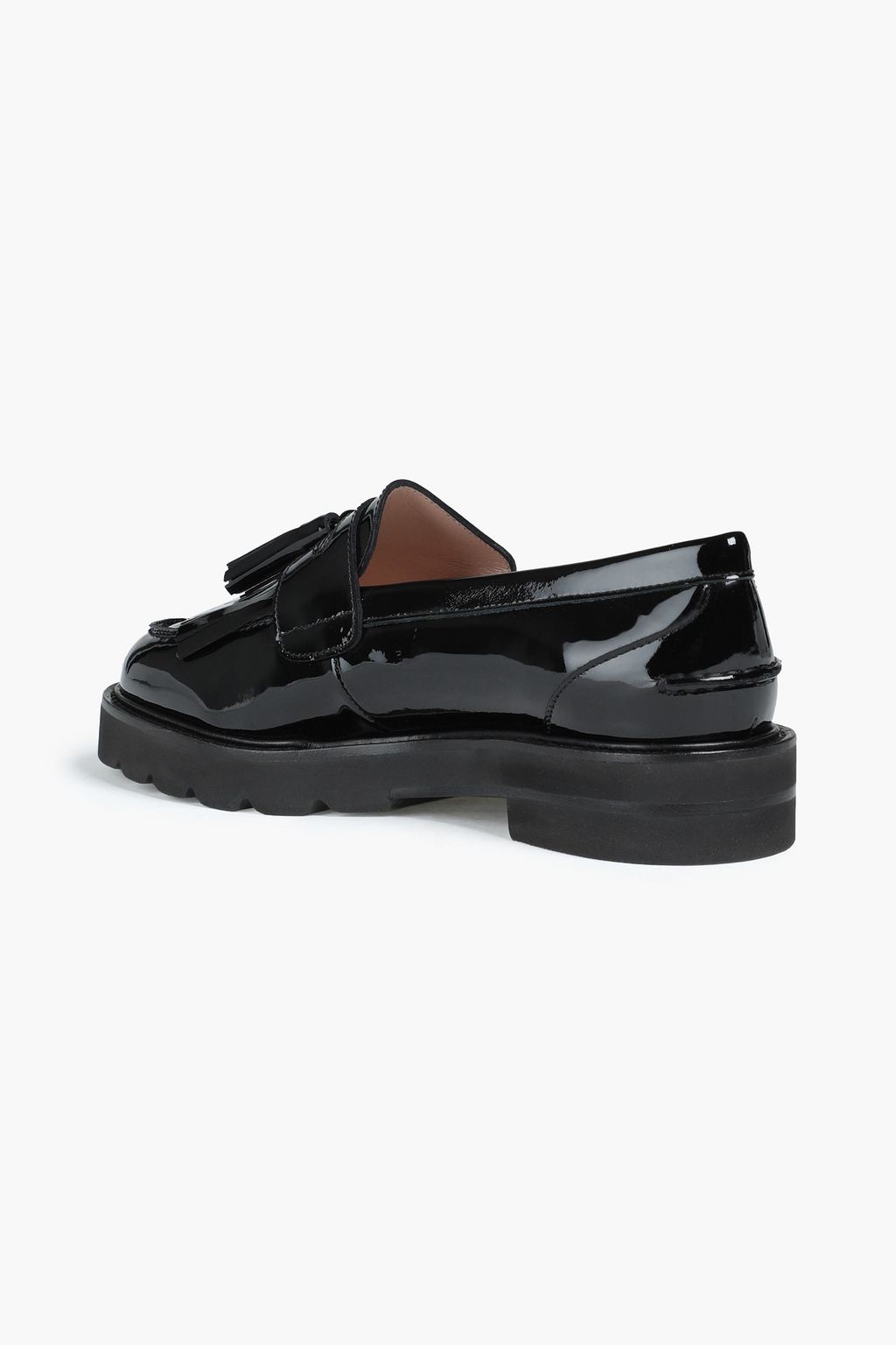 STUART WEITZMAN Mila tassel-trimmed patent-leather loafers