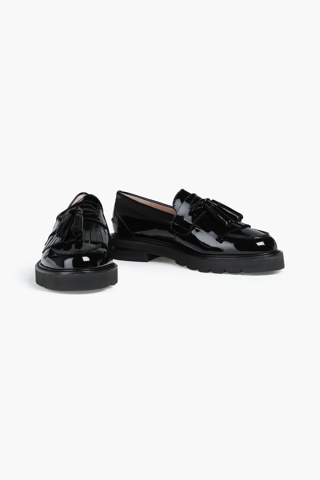 STUART WEITZMAN Mila tassel-trimmed patent-leather loafers