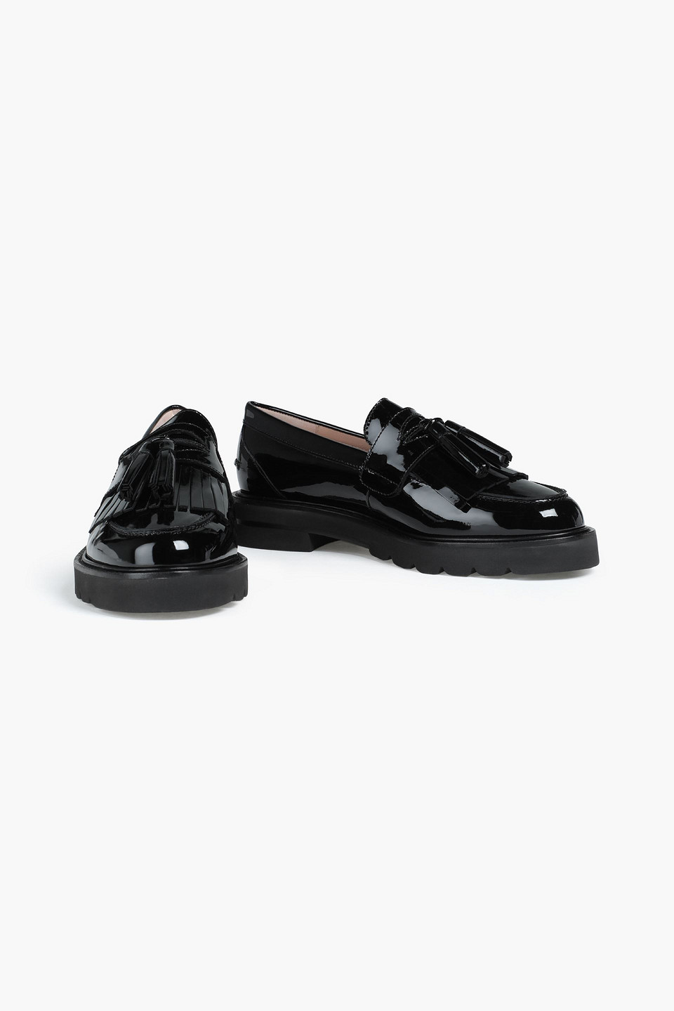 Stuart Weitzman Mila Tassel-trimmed Patent-leather Loafers In Black