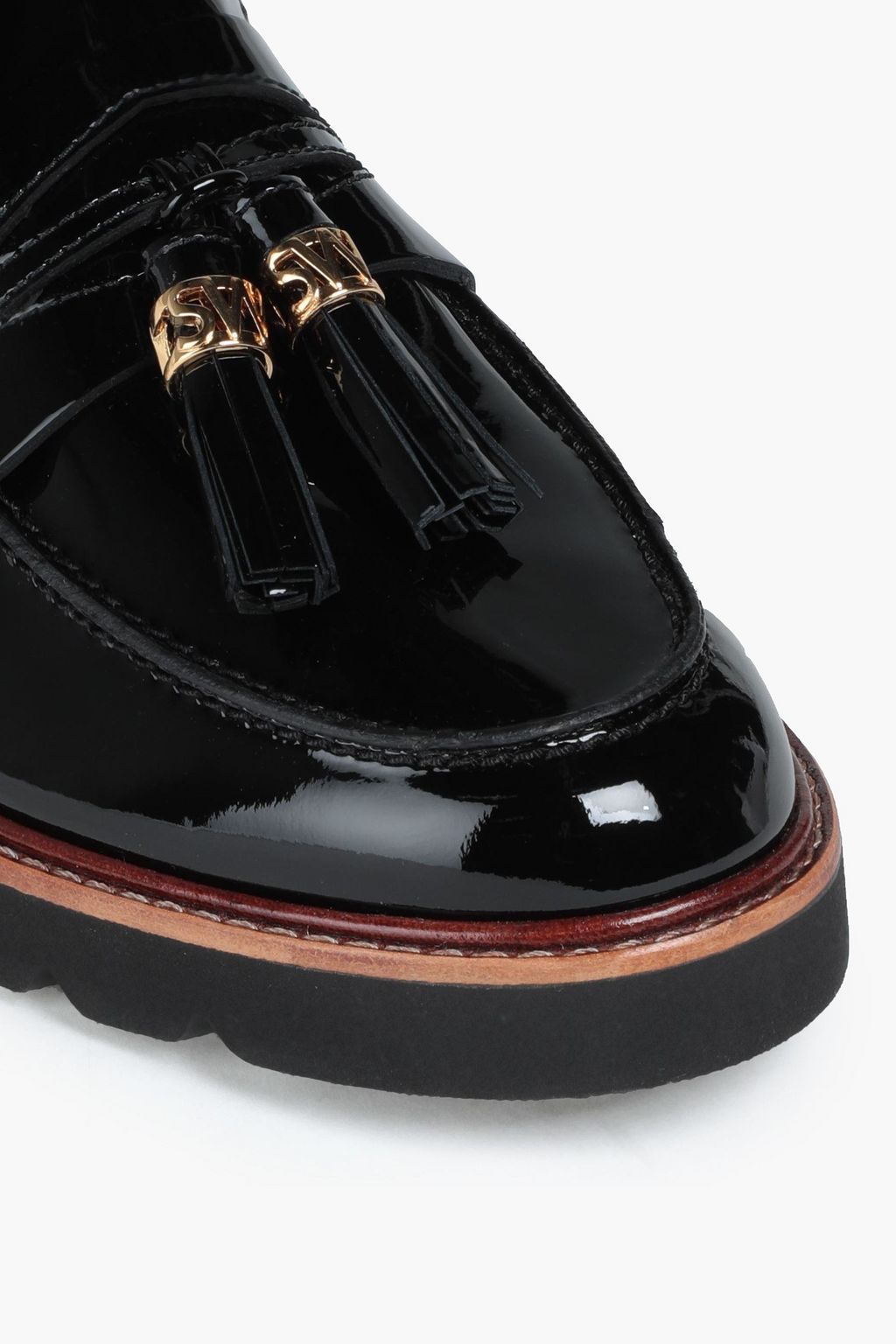 STUART WEITZMAN Manila tassel-trimmed patent-leather loafers
