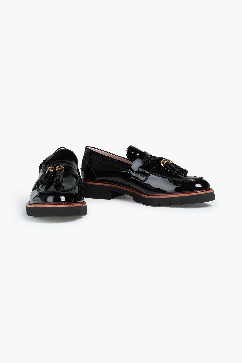 STUART WEITZMAN Manila tassel-trimmed patent-leather loafers