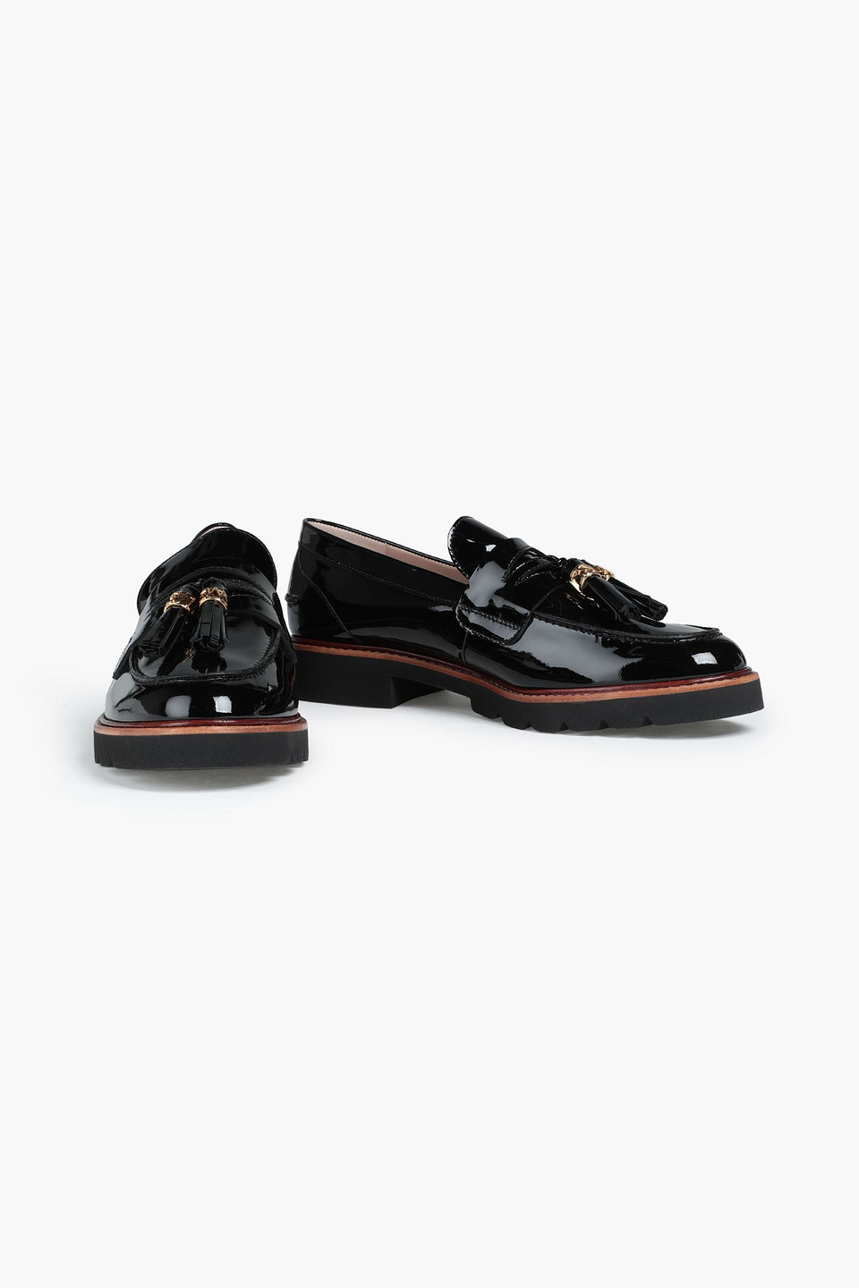 Stuart Weitzman Manila Tassel-trimmed Patent-leather Loafers In Black