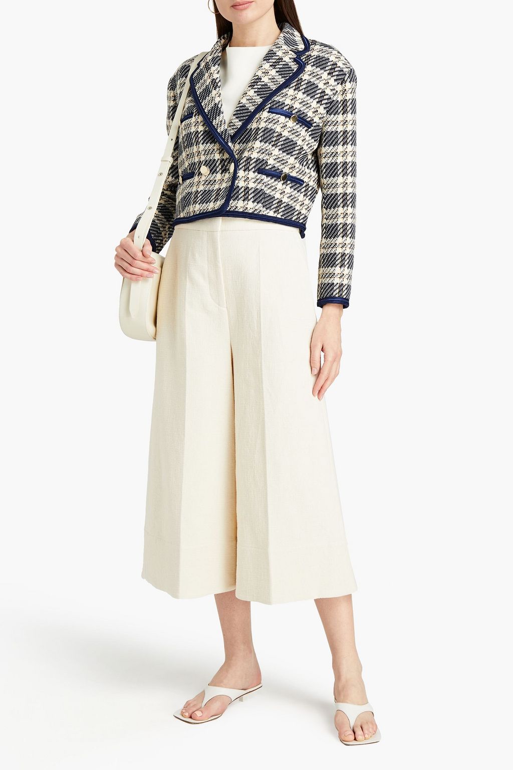 SANDRO Isabela double-breasted checked cotton-blend tweed blazer