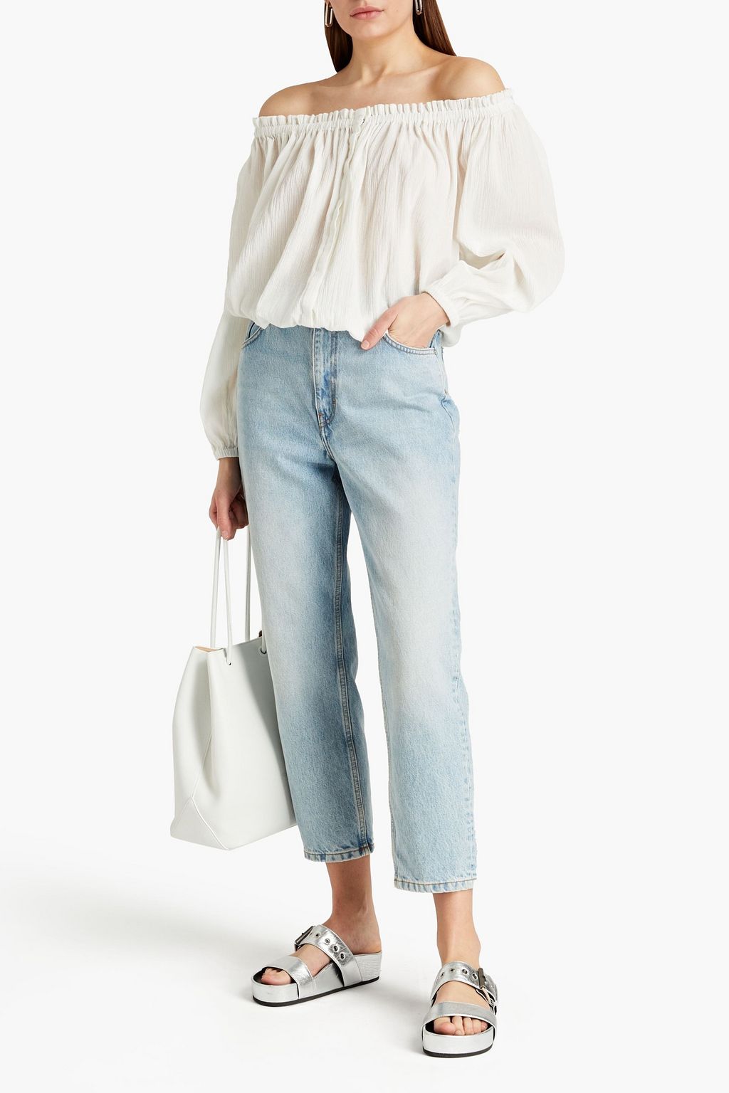 White Mimi off-the-shoulder cotton-crepon top | Sale up to 70% off ...