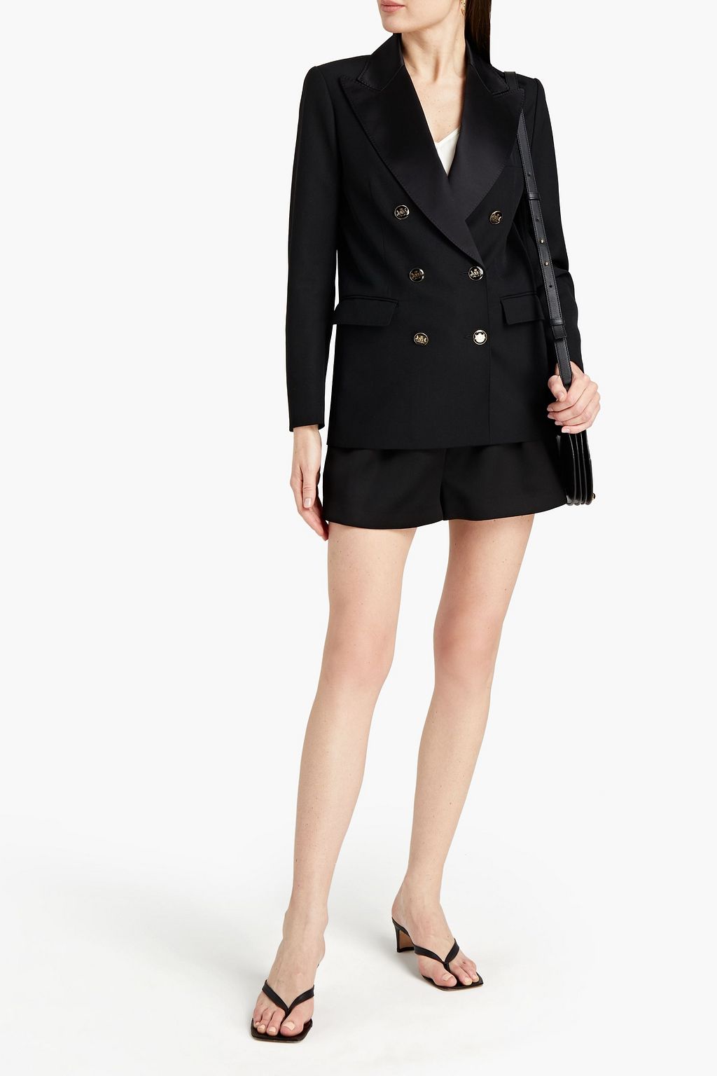 SANDRO Pely double-breasted satin-trimmed twill blazer