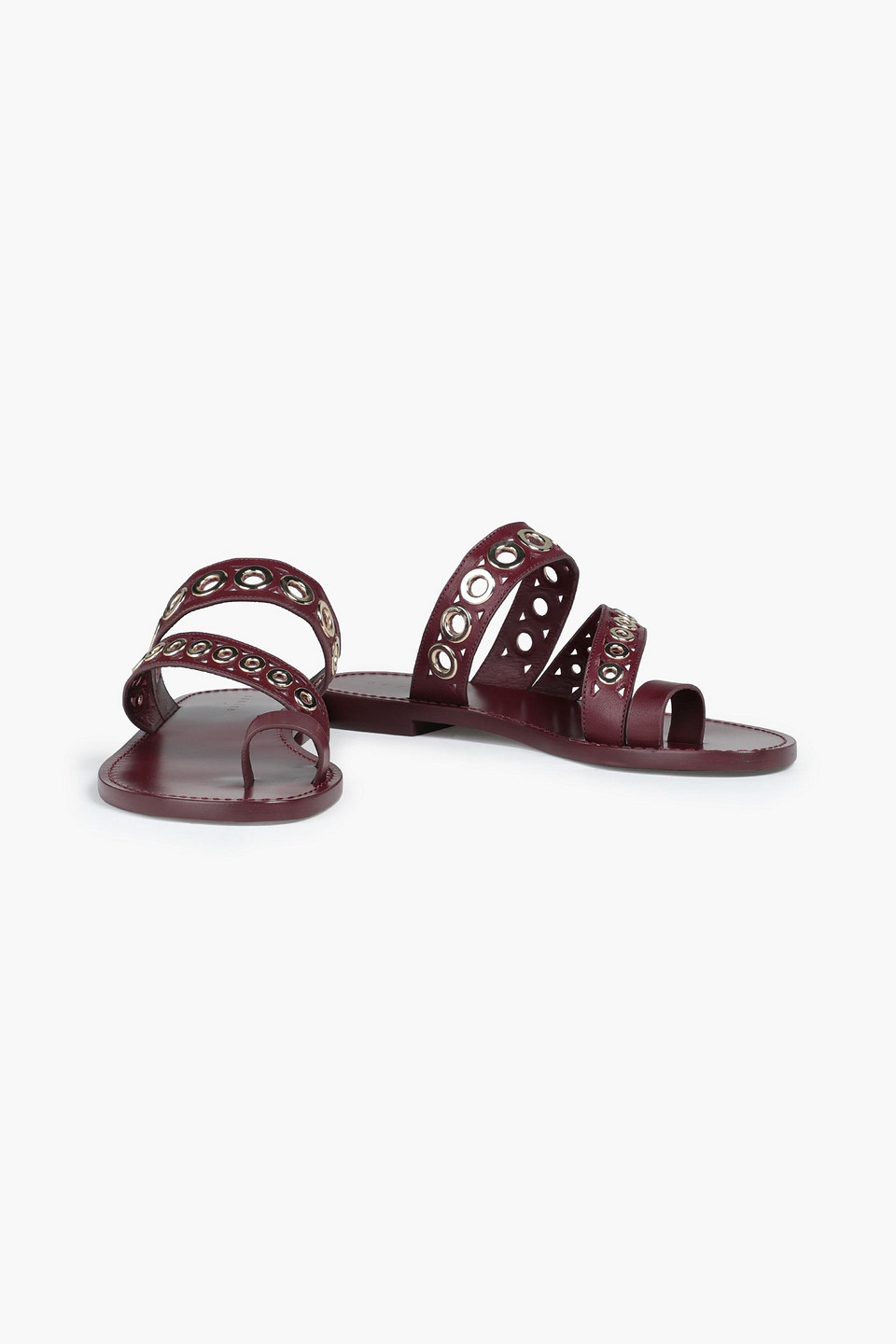 Sandro Adelie Eyelet-trimmed Laser-cut Leather Sandals In Merlot