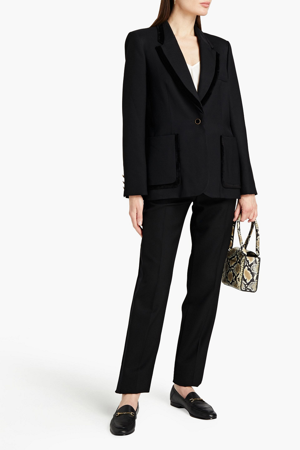 Sandro Elna Velvet-trimmed Twill Blazer In Black