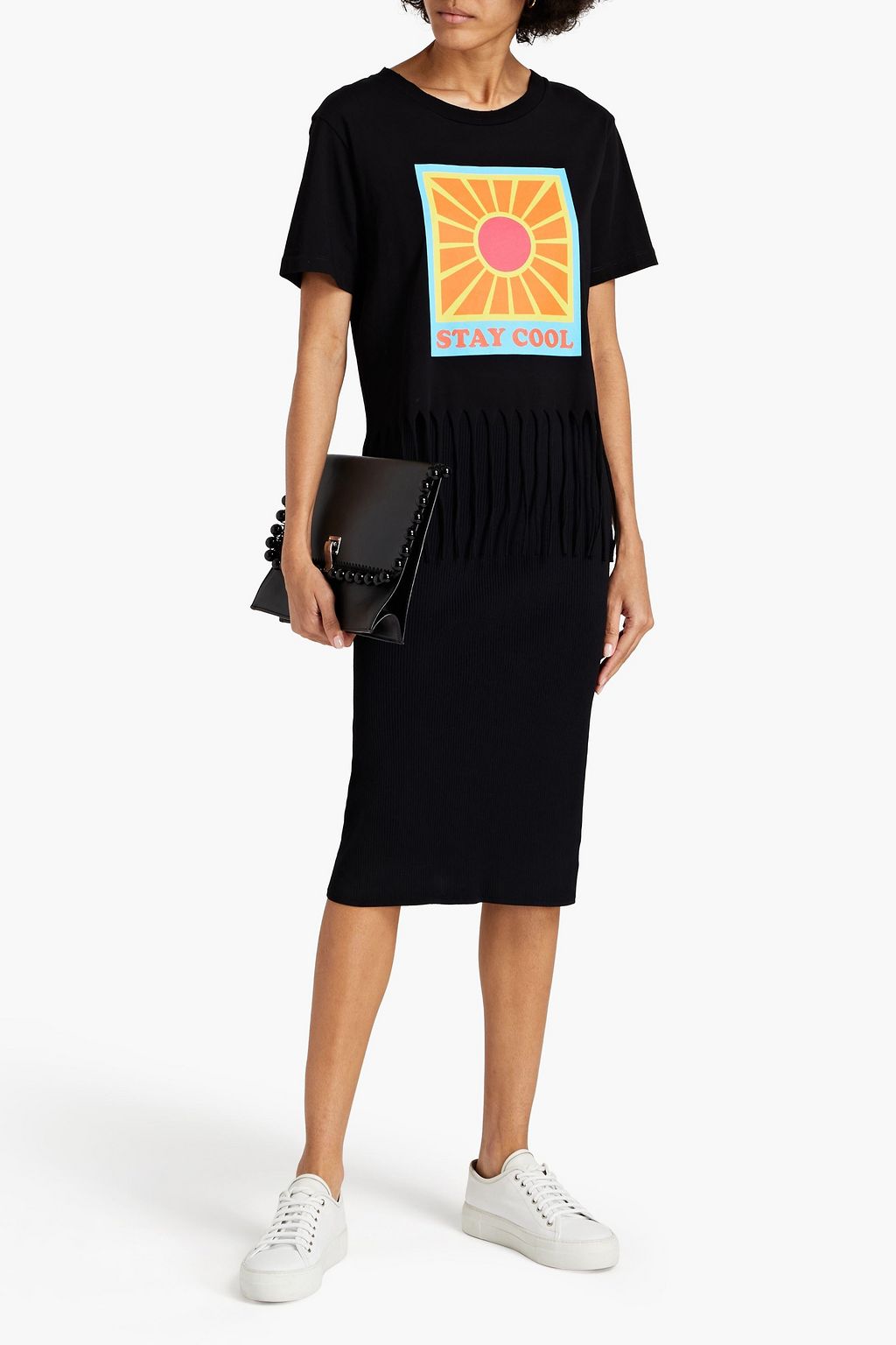 SANDRO Ella fringed printed cotton-jersey T-shirt