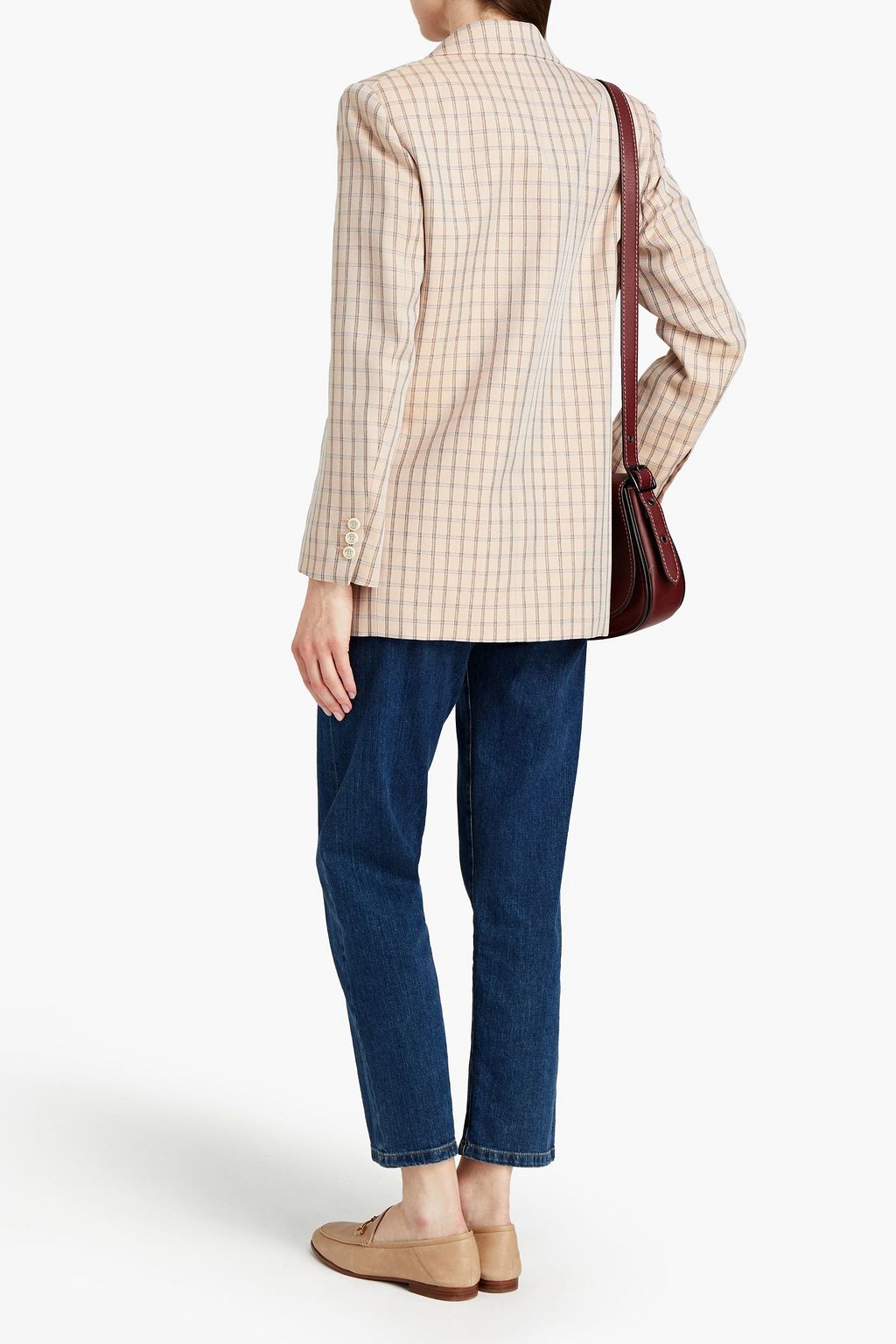 SANDRO Double-breasted checked twill blazer