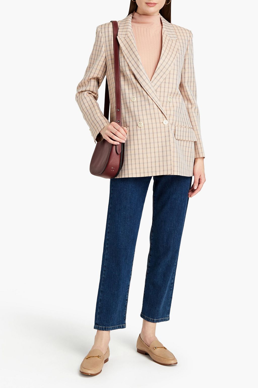 SANDRO Double-breasted checked twill blazer