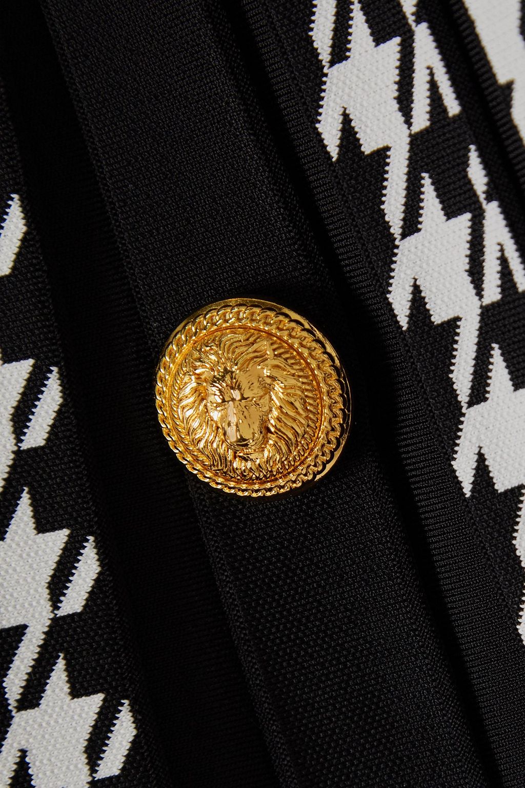 BALMAIN Button-embellished pleated houndstooth jacquard-knit mini skirt