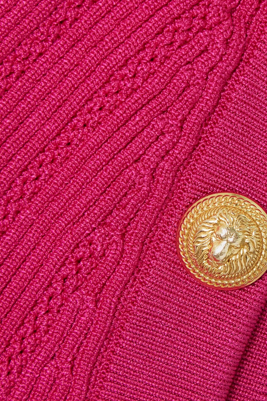BALMAIN بلوزة قصيرة مزركشة بياقة هالتر الدائرية مصنوعة من نسيج بحبكة مضلّعة