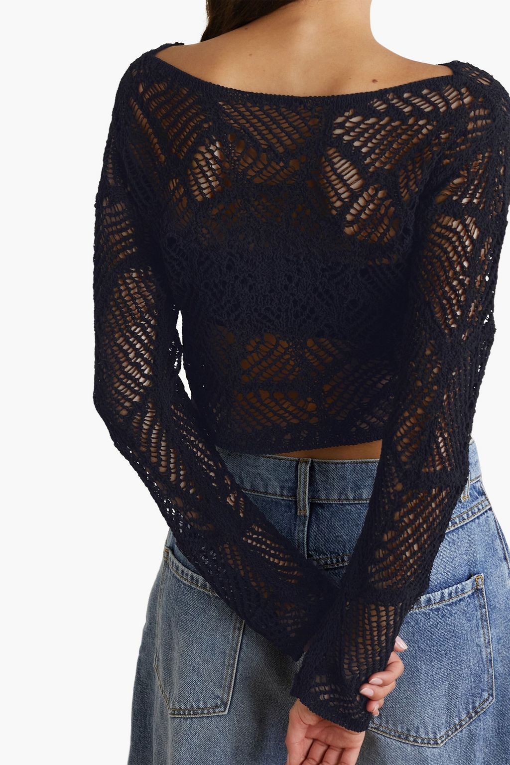 BALMAIN كنزة رياضية قصيرة من مزيج صوف بحبكة كروشيه