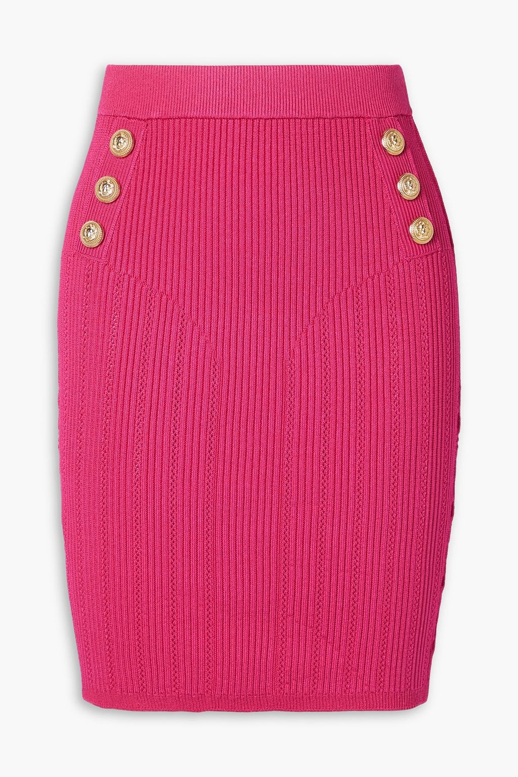 BALMAIN Button embellished ribbed knit skirt THE OUTNET
