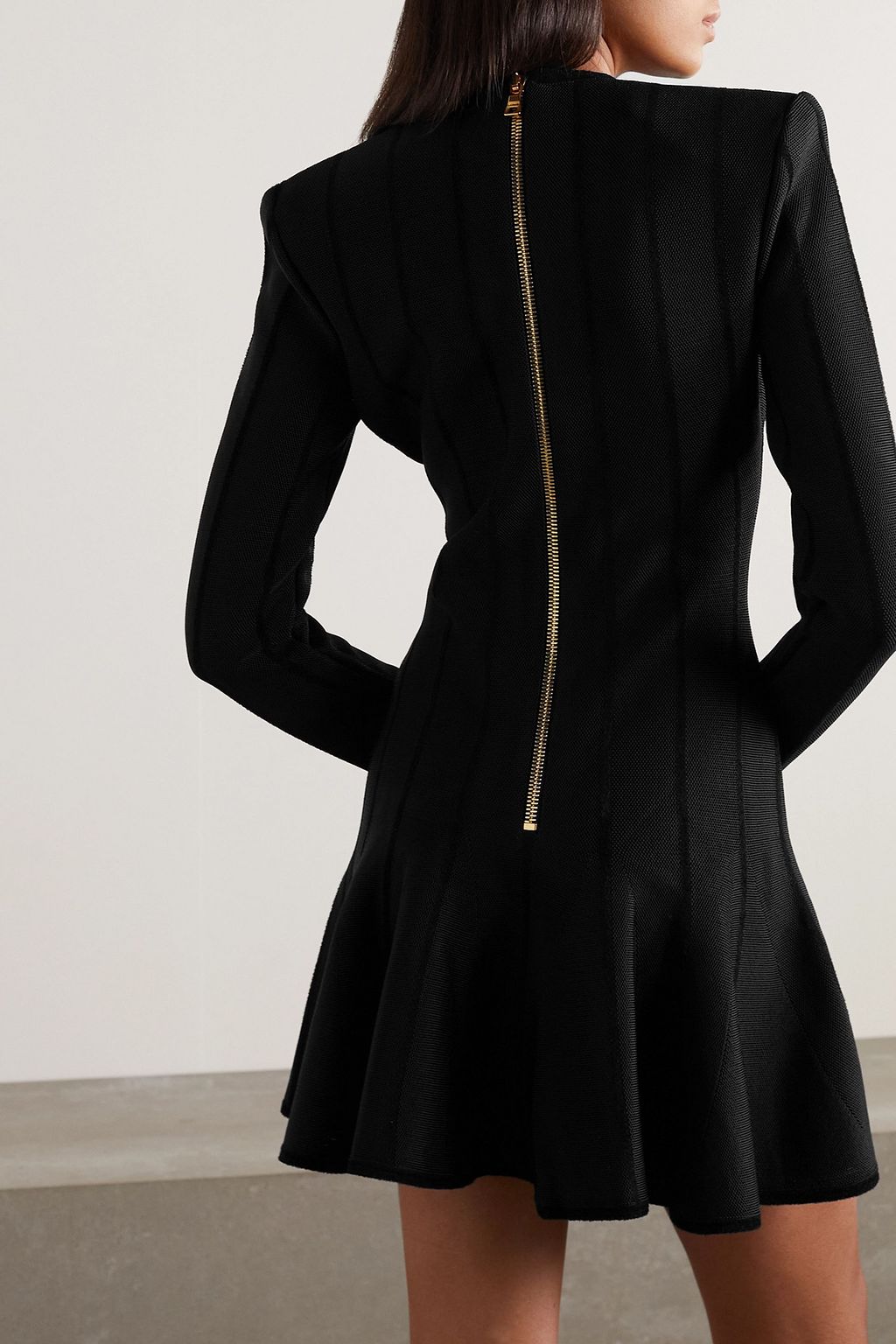 BALMAIN Button-embellished striped mesh mini dress
