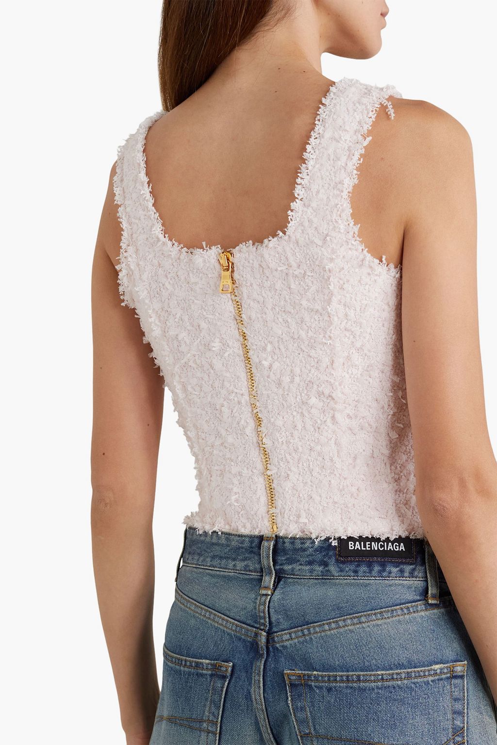 BALMAIN Button-embellished bouclé-tweed top
