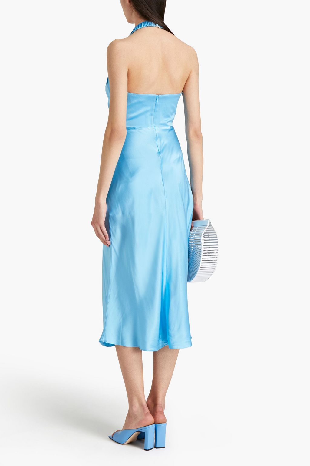 NICHOLAS Ruched silk-charmeuse halterneck midi dress