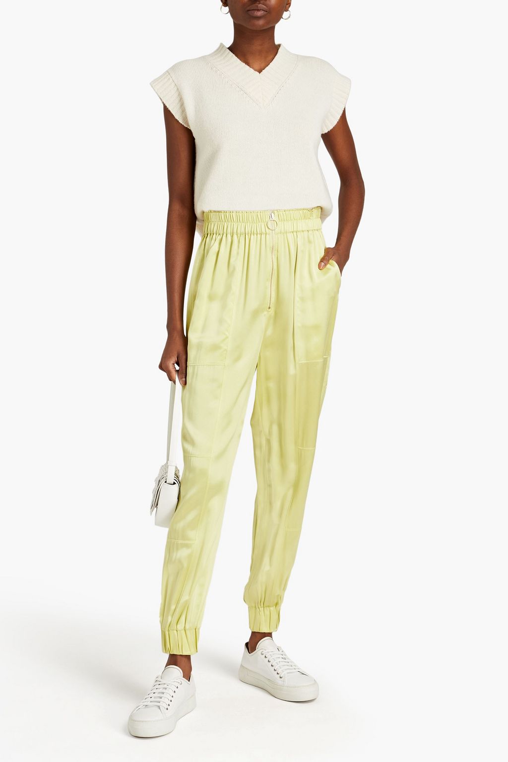 NICHOLAS Gathered silk-satin tapered pants