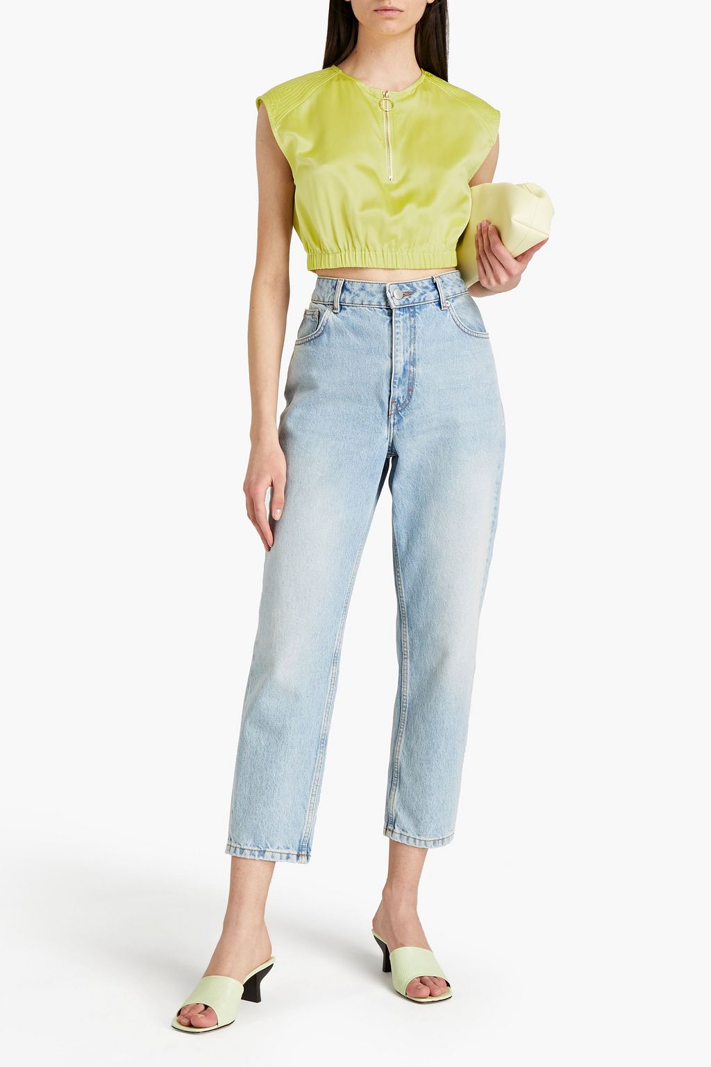 NICHOLAS Cropped silk-satin top