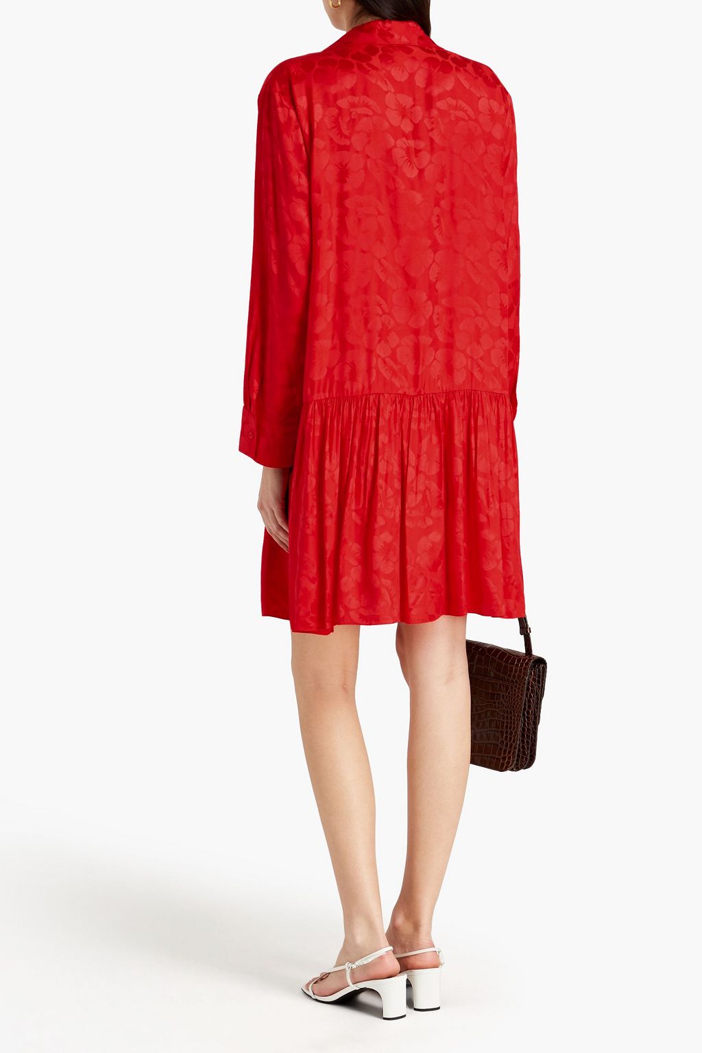 SANDRO Gathered silk-blend satin-jacquard mini dress