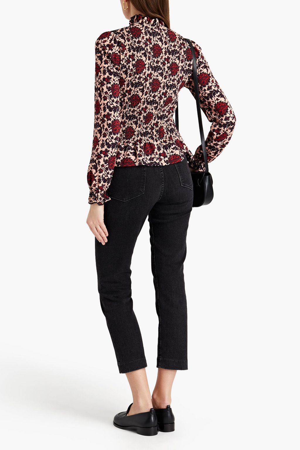 SANDRO Constantin shirred floral-print stretch-jersey top