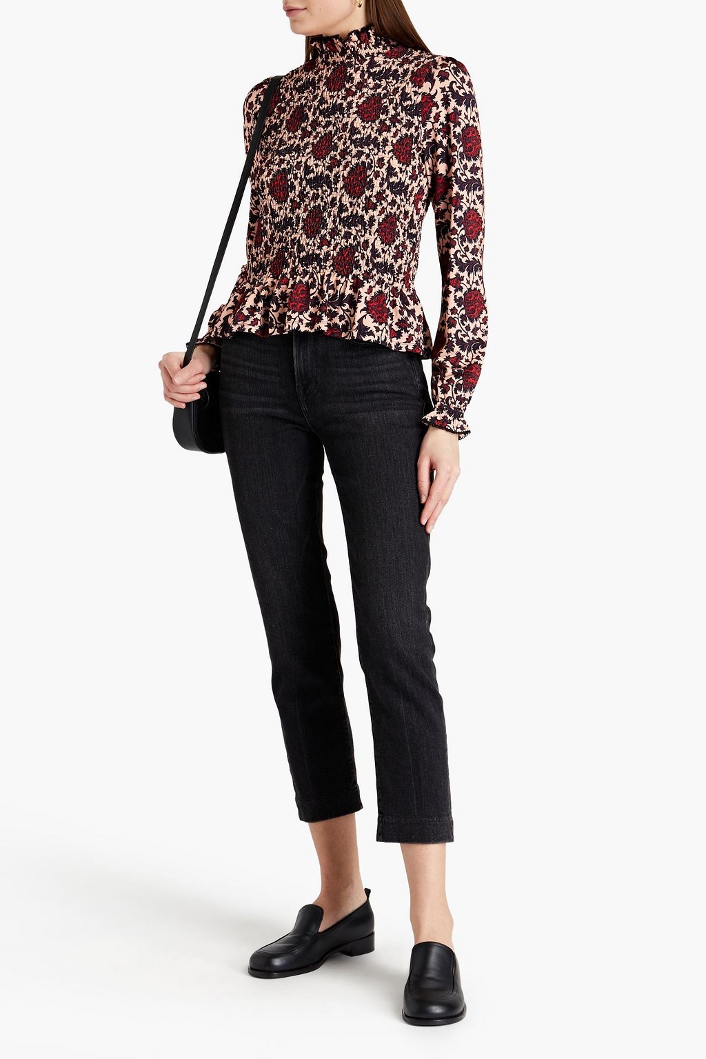 SANDRO Constantin shirred floral-print stretch-jersey top
