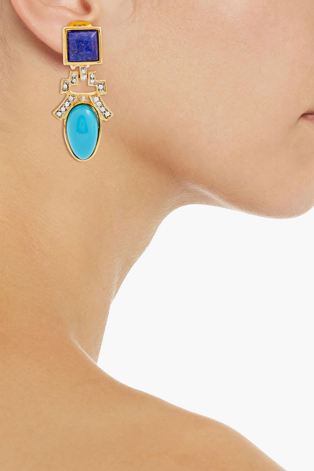 KENNETH JAY LANE Gold-tone, crystal and stone earrings