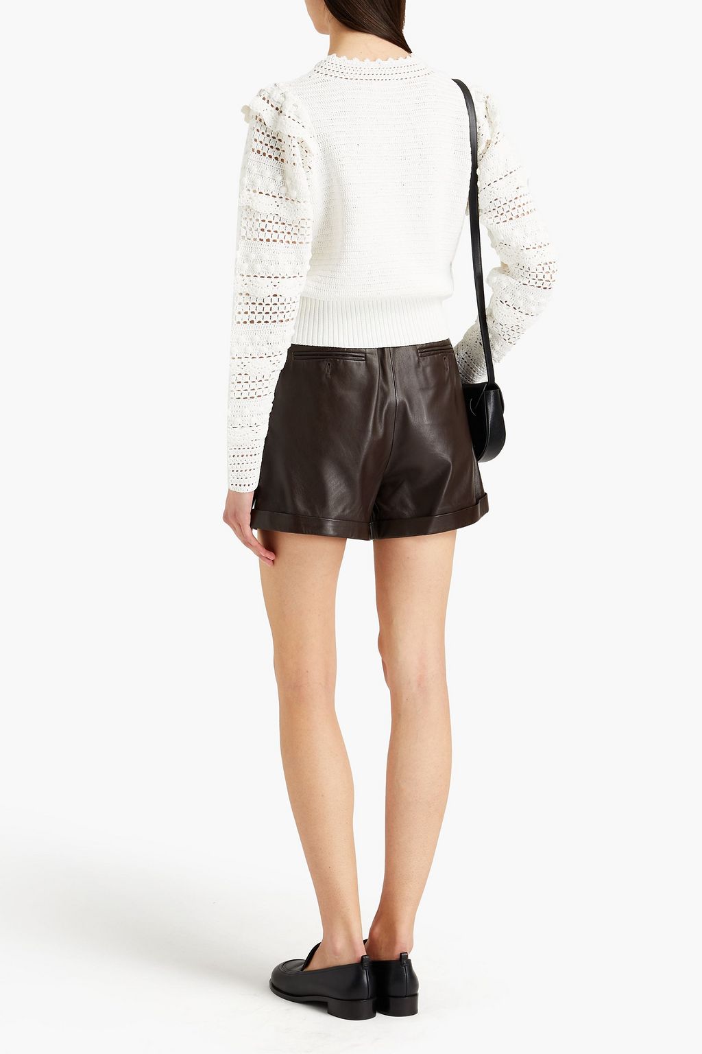 SANDRO Junie ruffle-trimmed crochet-knit sweater