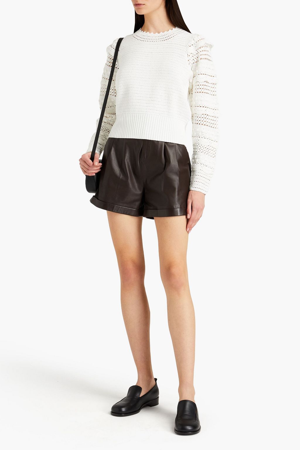 SANDRO Junie ruffle-trimmed crochet-knit sweater