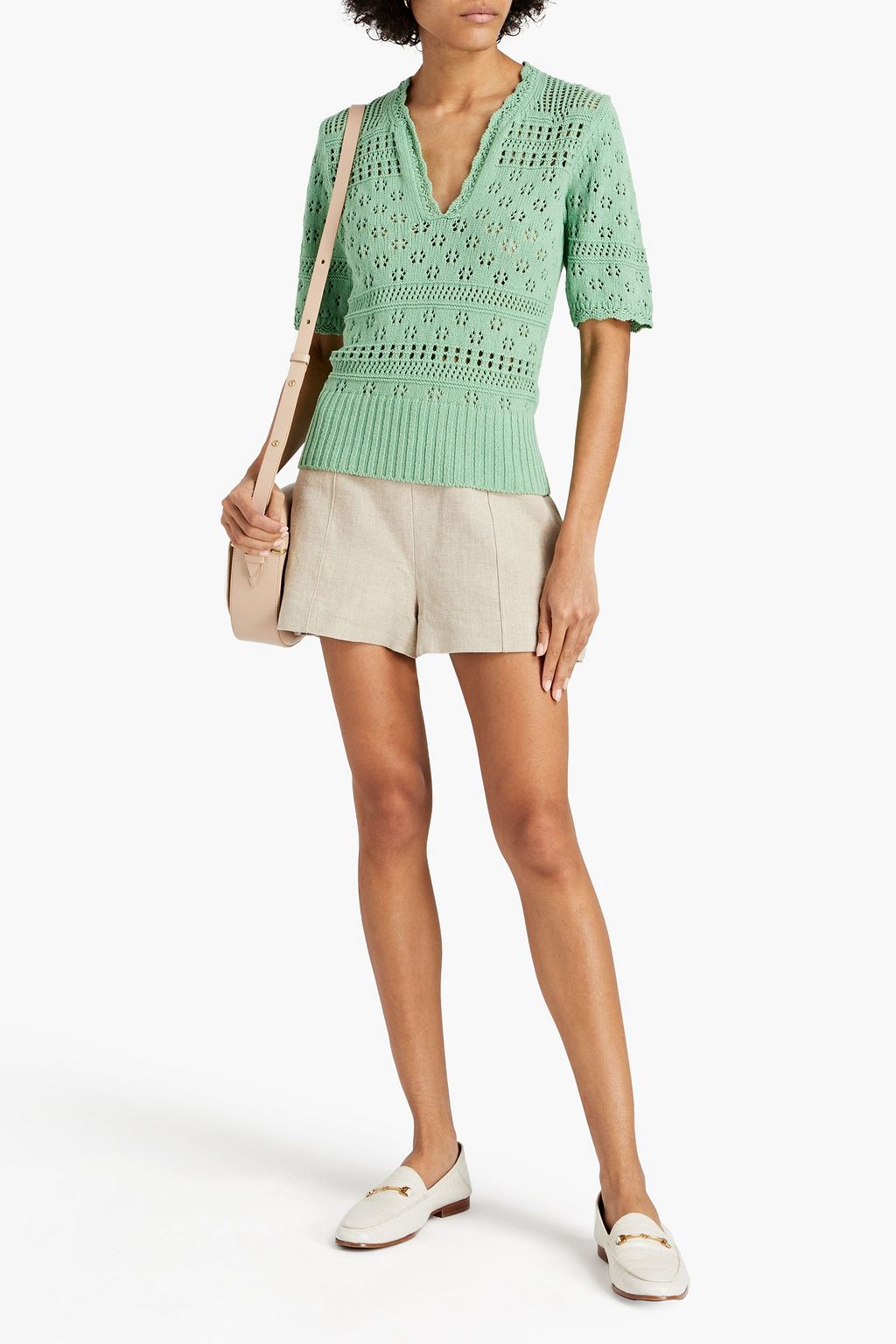 SANDRO Joe pointelle-knit cotton-blend top