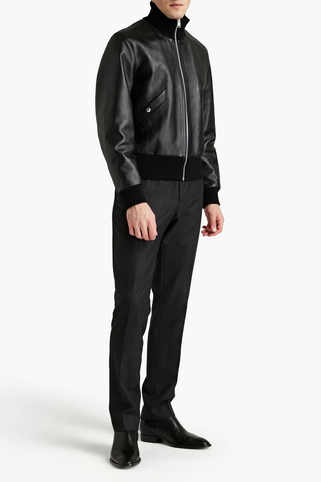 SANDRO Textured-leather bomber jacket