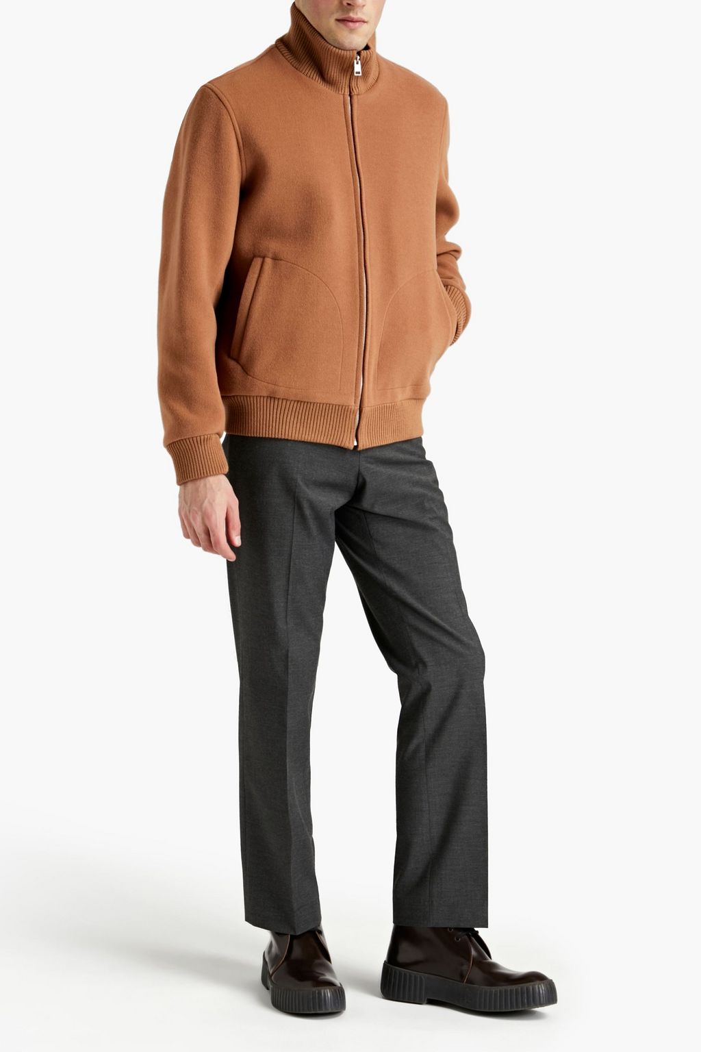 SANDRO Brushed wool-blend felt zip-up jacket