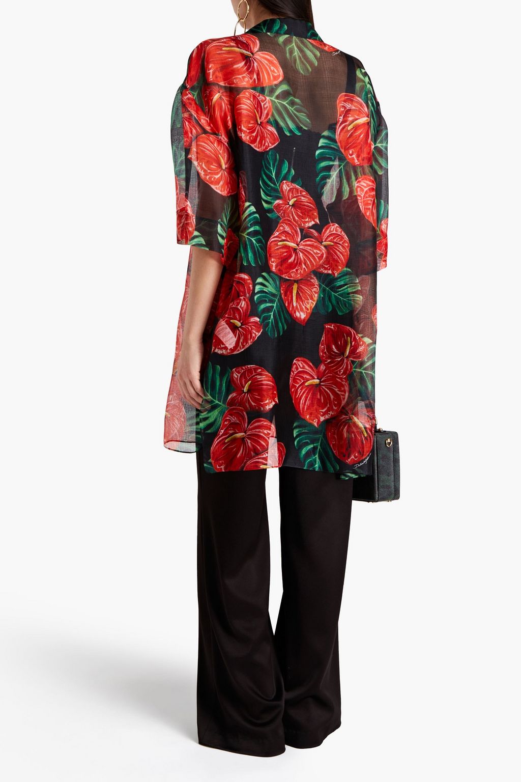 DOLCE&GABBANA フローラルプリントシルクオーガンザ シャツ