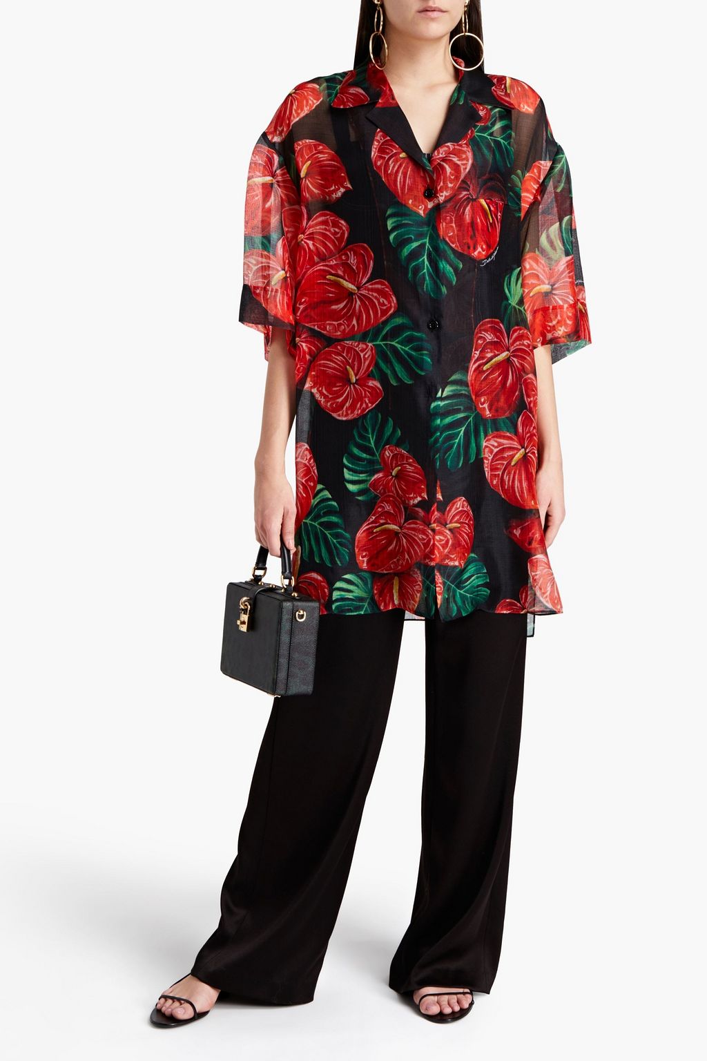 DOLCE&GABBANA フローラルプリントシルクオーガンザ シャツ
