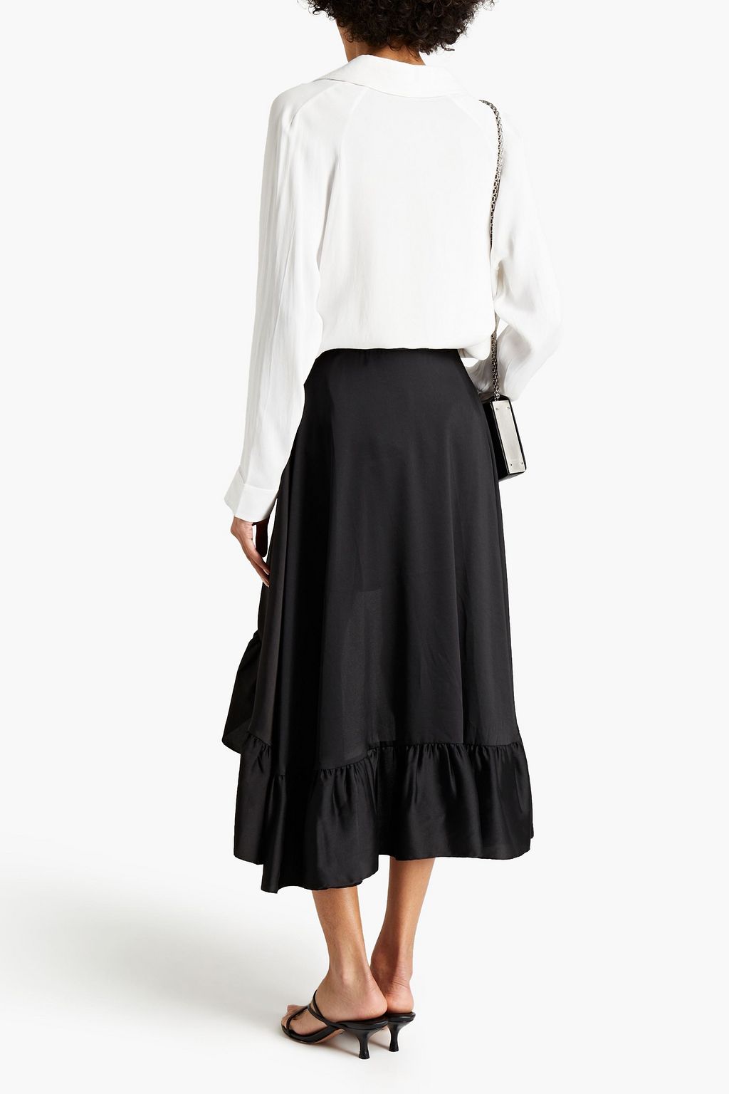 SANDRO Asymmetric ruffled satin-twill skirt