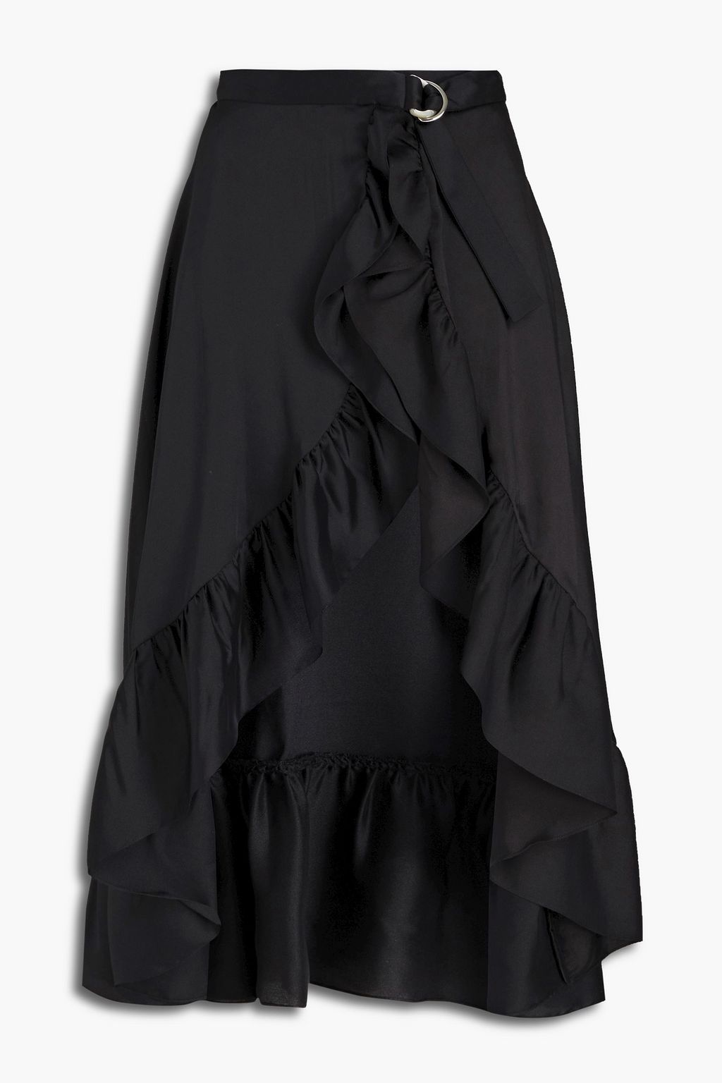 SANDRO Ilona asymmetric ruffled satin-twill skirt | THE OUTNET