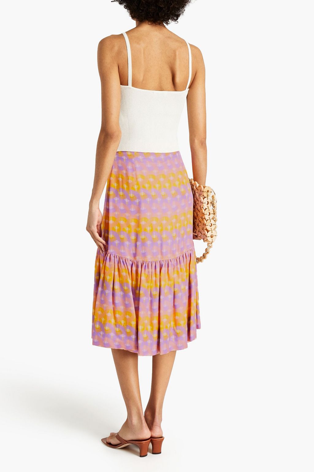 SANDRO Printed satin-twill midi skirt