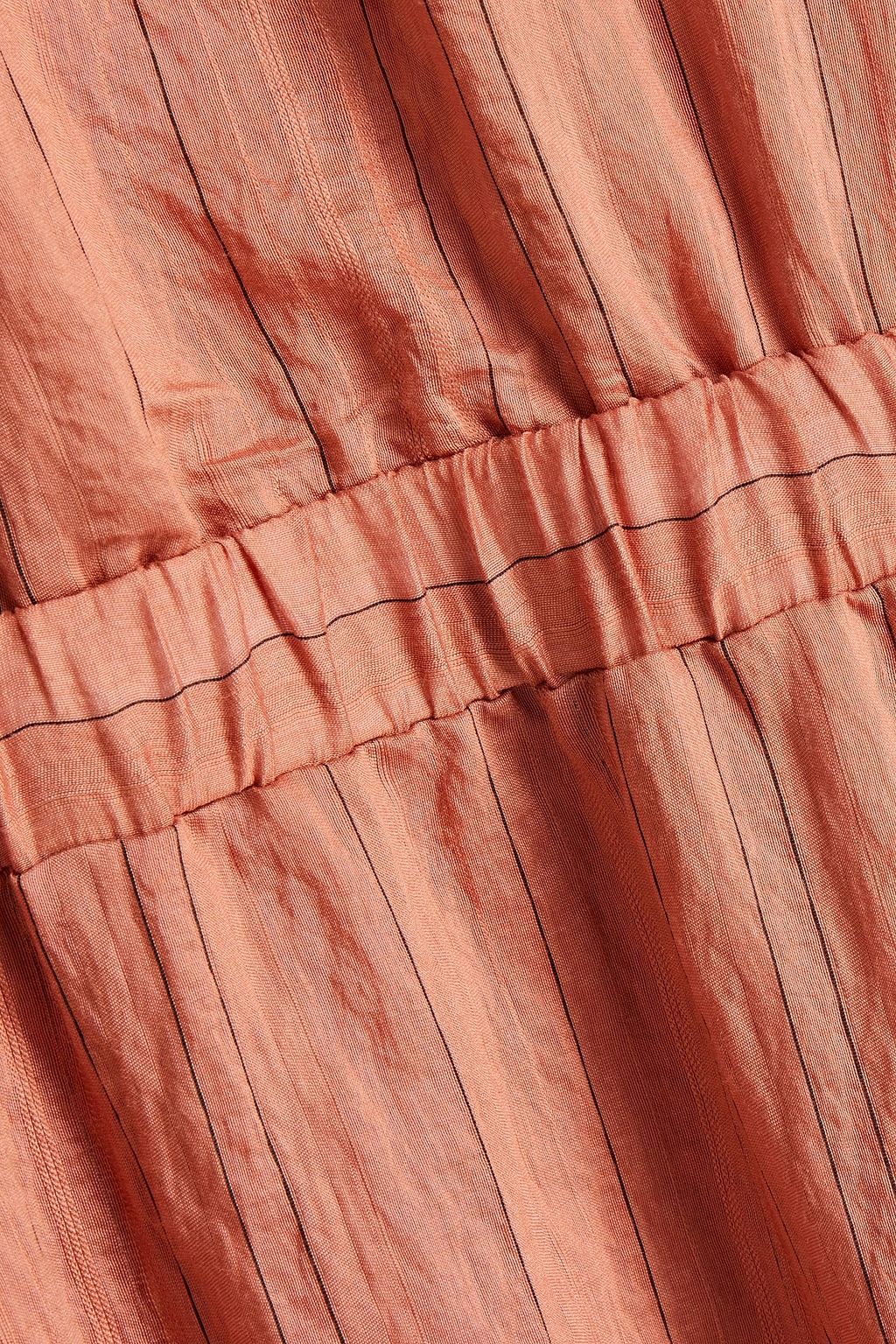 SANDRO Striped crinkled woven midi dress