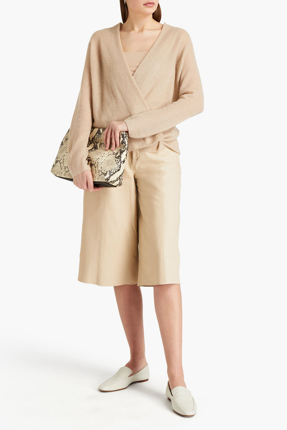 Vince Knitted Wrap Cardigan In Brown