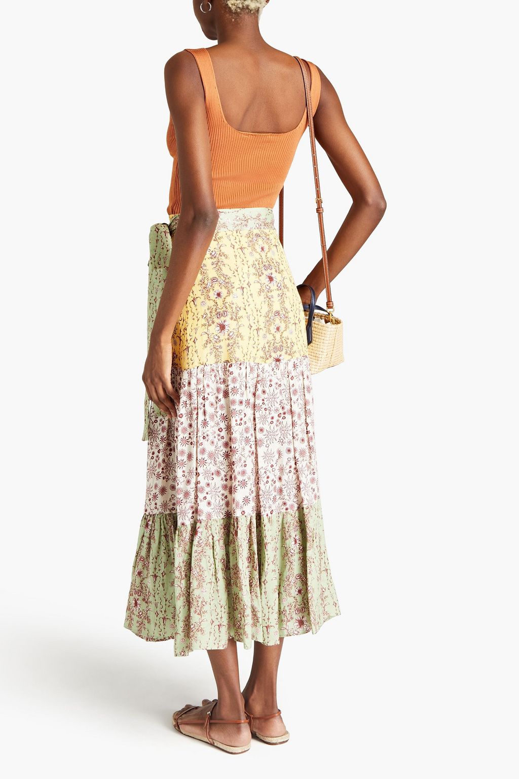 SANDRO Violaine wrap-effect floral-print crepe midi skirt
