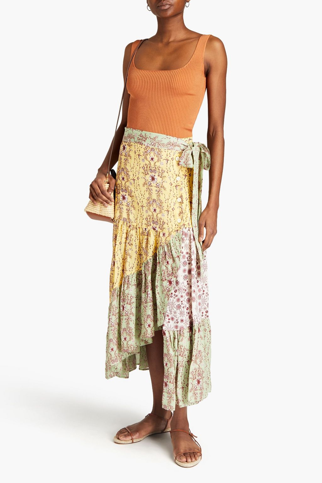 SANDRO Violaine wrap-effect floral-print crepe midi skirt