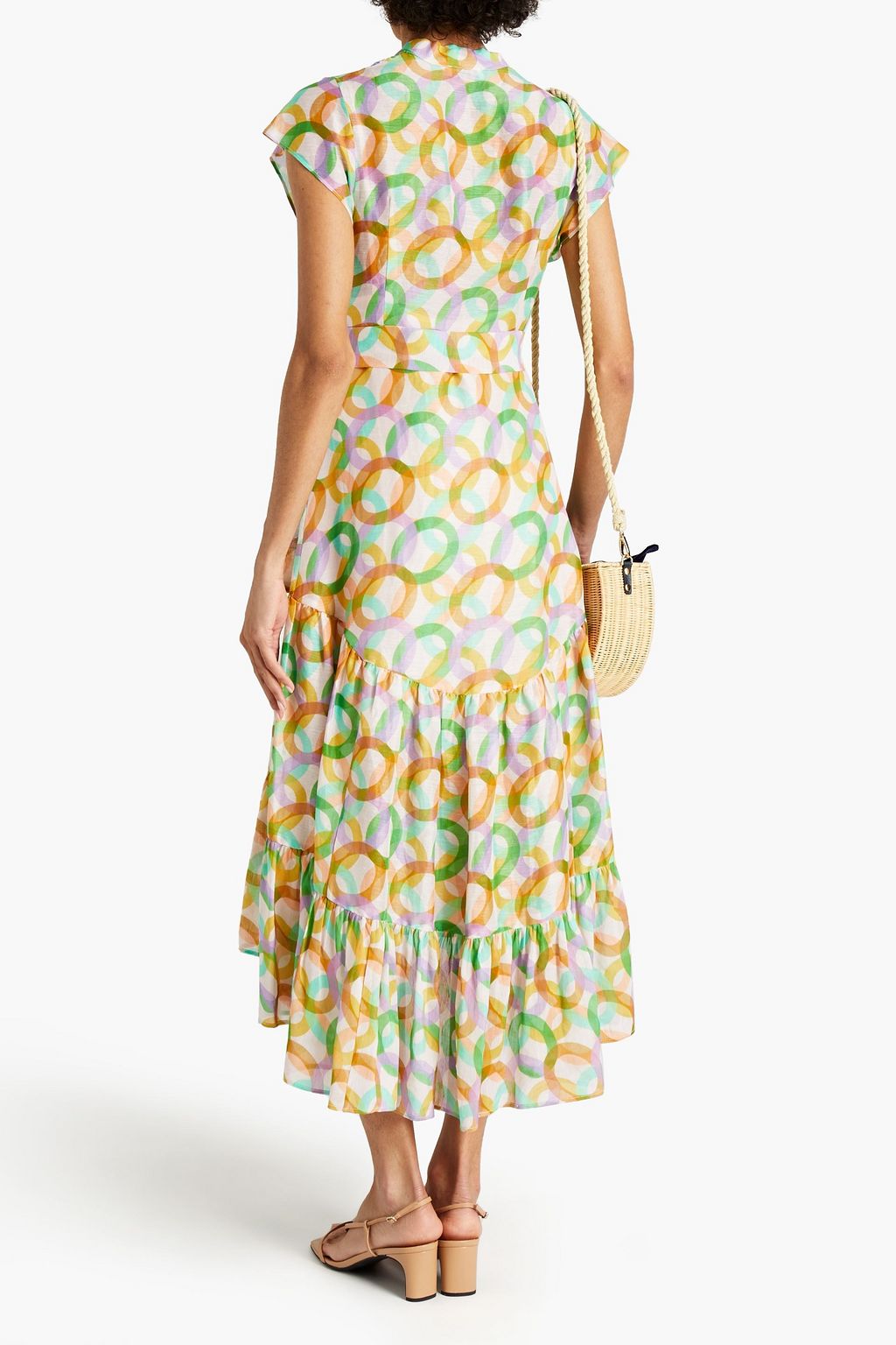 SANDRO Printed linen and silk-blend midi dress