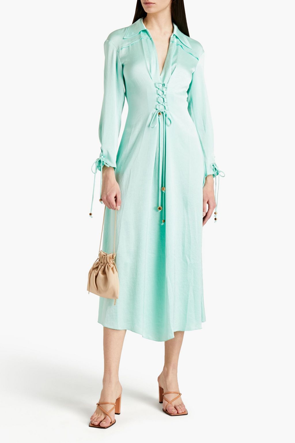 NANUSHKA Akita lace-up satin midi dress