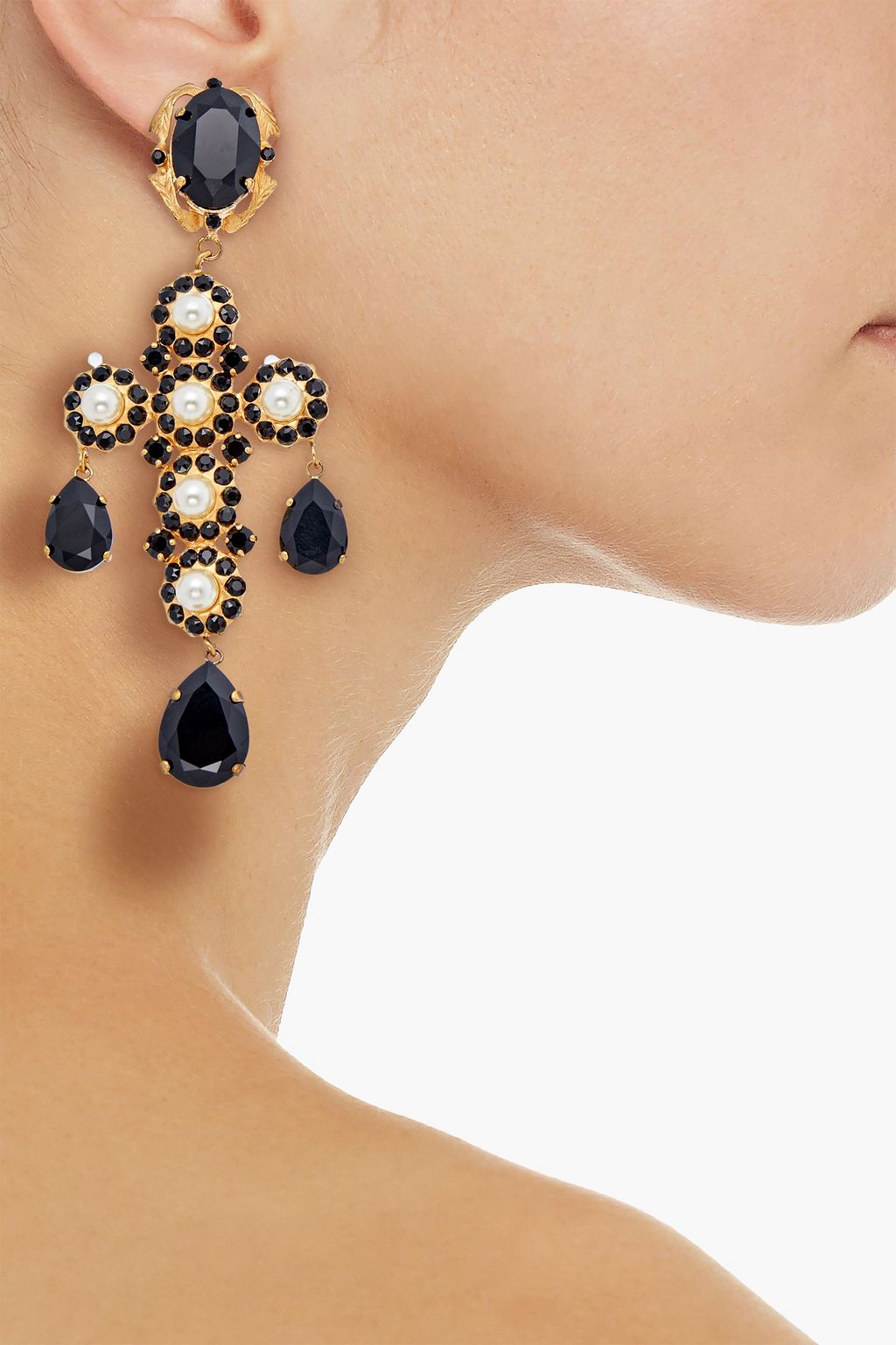 DOLCE&GABBANA Gold-tone, crystal and faux pearl clip earrings