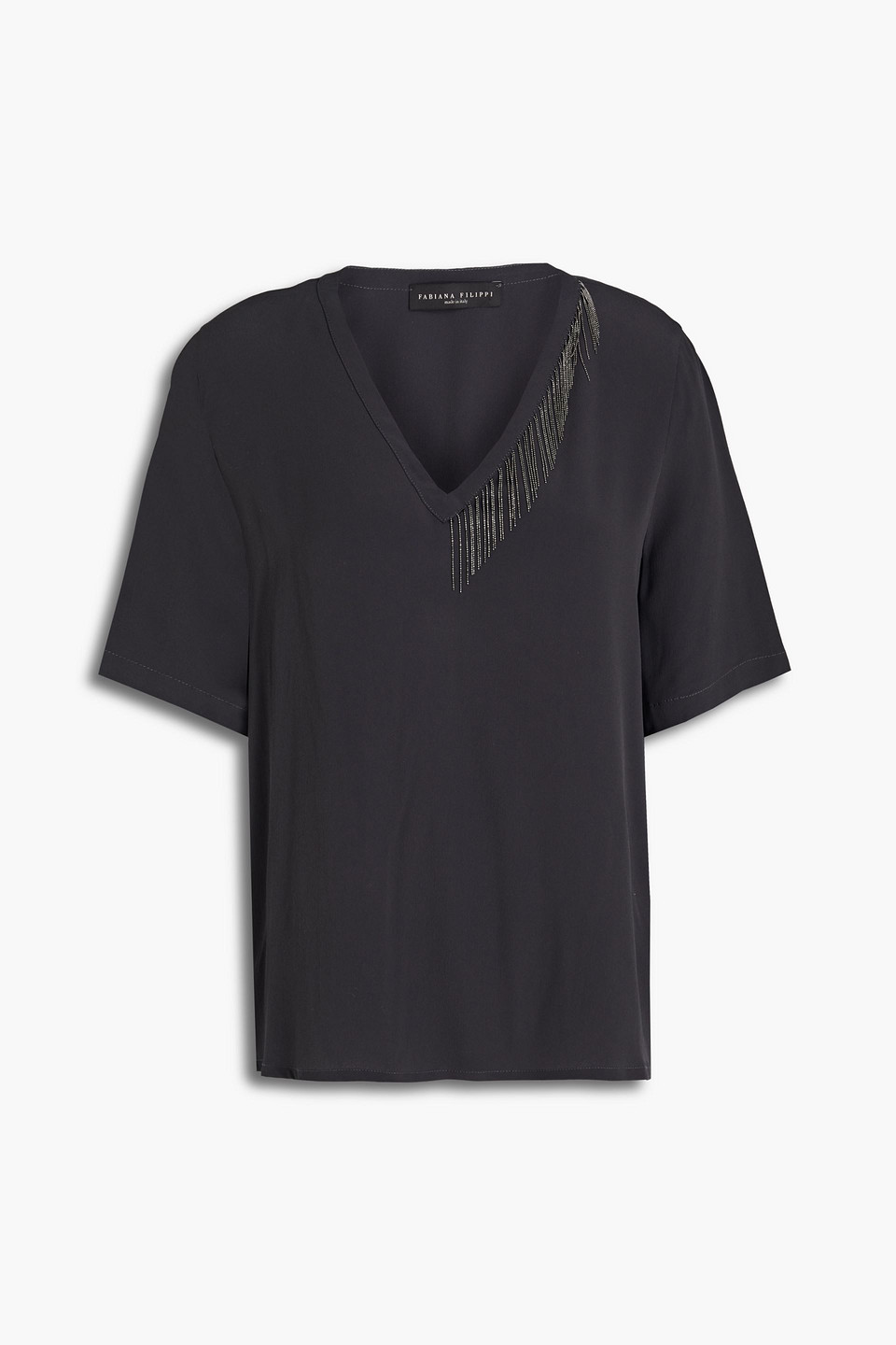 Fabiana Filippi Woman Bead-embellished Crepe De Chine Top Charcoal Size 48