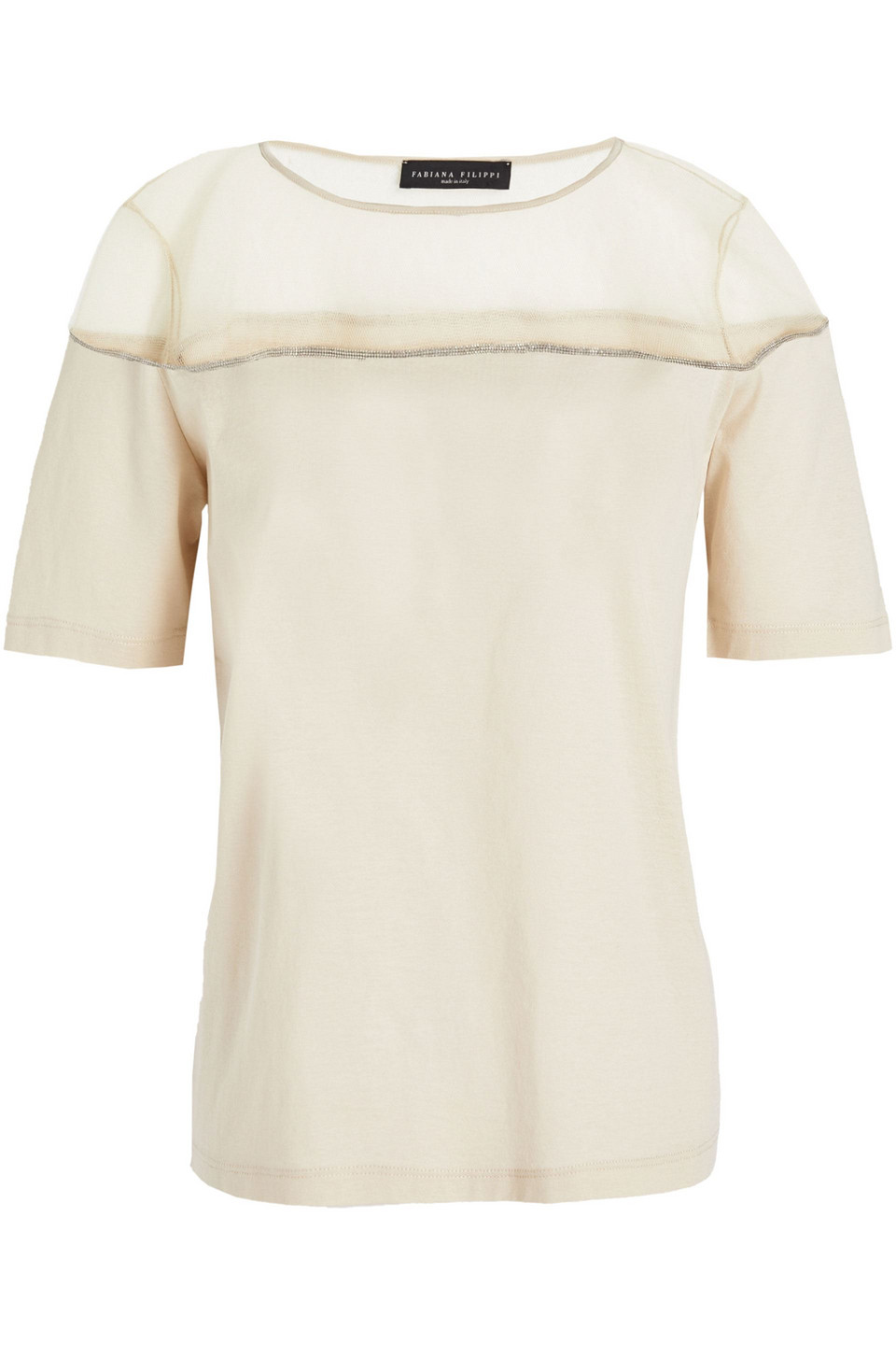 Fabiana Filippi Woman Tulle-paneled Embellished Cotton-jersey Top Beige Size 40