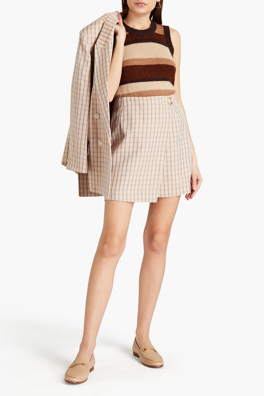 SANDRO Checked twill mini wrap skirt