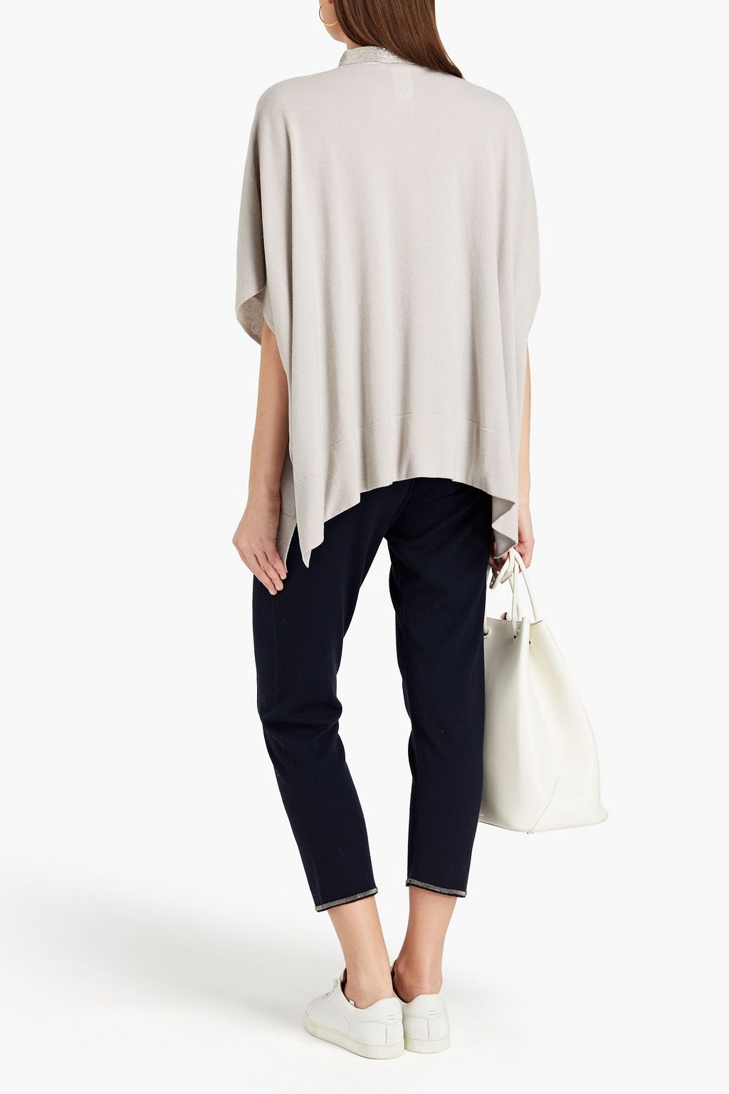 FABIANA FILIPPI Oversized bead-embellished cashmere polo shirt